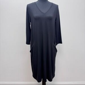 Eileen Fisher V-Neck A Line Black‎ Dress with Pockets Stretch Size XS